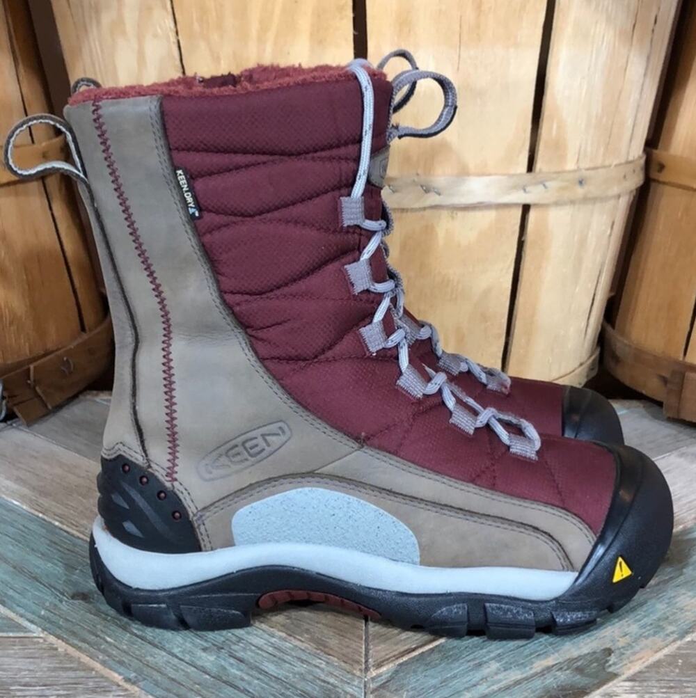 Keen Vail Tan Leather Red Insulated Waterproof Lace-Up Zip Winter Boots Womens 6